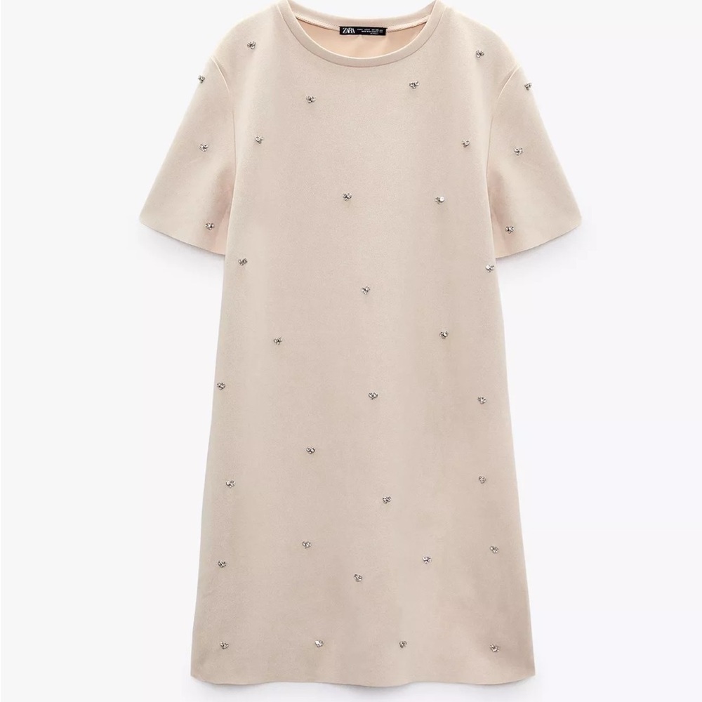 Zara Light Beige Studded Dress